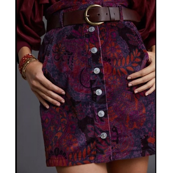 Pilcro and the Letterpress Dresses & Skirts - PILCRO Anthropologie Purple & Pink Floral Mini Corduroy Skirt